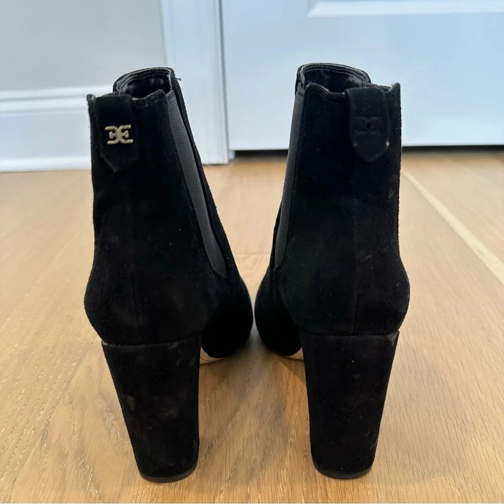 Sam Edelman Case Suede Block Heel Booties Short Ankle Boot Black Women’s 6.5